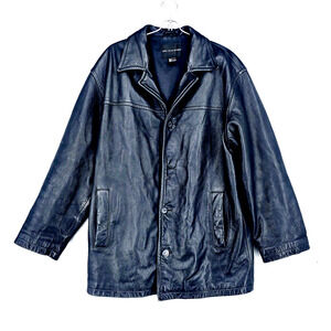 Saks Fifth Avenue Black Leather Jacket Men's Small 99142 Lined Button Up